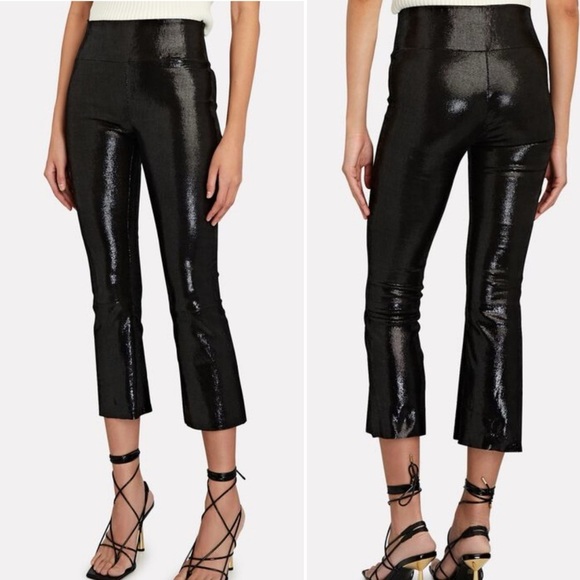 SPRWMN Crop Flare 100% Leather Revolve Texture Legging Glossy Black Croc small - Picture 1 of 11